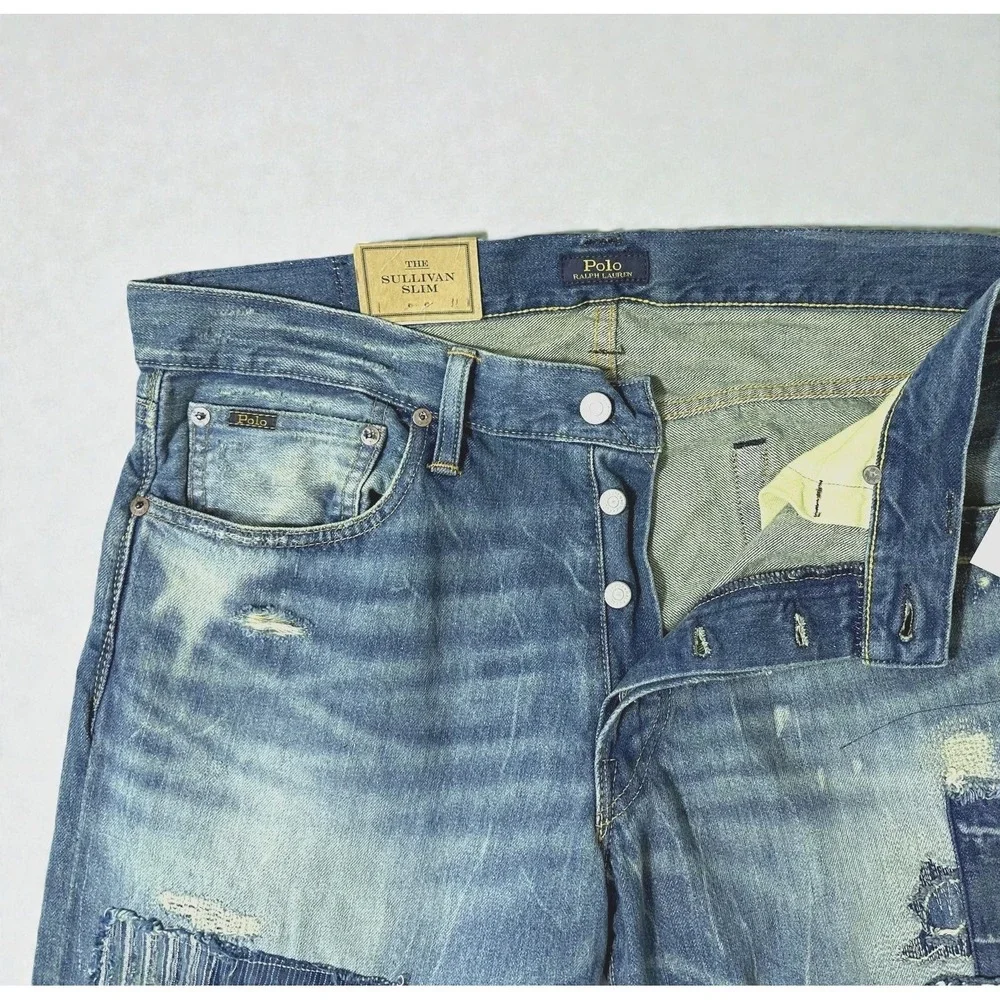 Polo Ralph Lauren Sullivan Slim Distressed Patchwork Jeans Men's 38x30 NWT‎